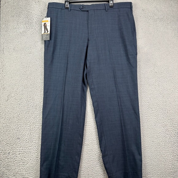 Savane Performance Dress Pants Mens 40X30 Blue Flat Front Straight Stretch NEW - Picture 1 of 11
